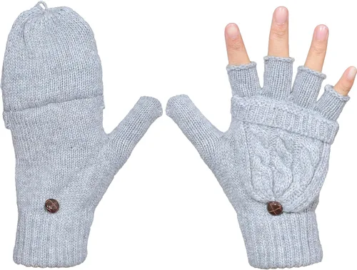 Vista 60 de Beurlike Guantes de invierno para mujer, de lana cálida, a prueba de viento, convertibles, sin dedos