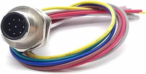 Vista 2 de Elecbee M12 macho zócalo A codificó 8Pin montaje trasero recto para cable 0.2M soldadura impermeable conector