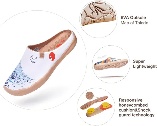 Vista 3 de Mocasines UIN para mujer, cómodos, modernos, pintados con diseños artísticos, para viajar, con punta ancha, estilo informal, Málaga