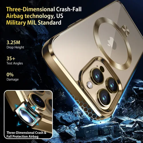 Vista 4 de [Anillo de CD compatible con soporte invisible MagSafe] Funda magnética para iPhone 12 / iPhone 12 Pro, parachoques galvanizado que no se pone