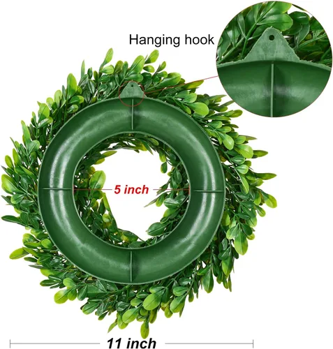Vista 7 de Lvydec Paquete de 2 coronas artificiales de boj – Mini corona verde de 11 pulgadas para decoración de pared, ventana, mesa