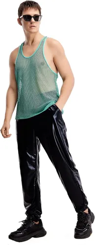 Vista 5 de WDIRARA Camiseta sin mangas de malla con cuello redondo para hombre