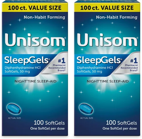 Vista 2 de Unisom SleepGels - Cápsulas de ayuda para dormir nocturnas para adultos, difenhidramina HCI 50 mg, medicina para dormir que no forma hábito