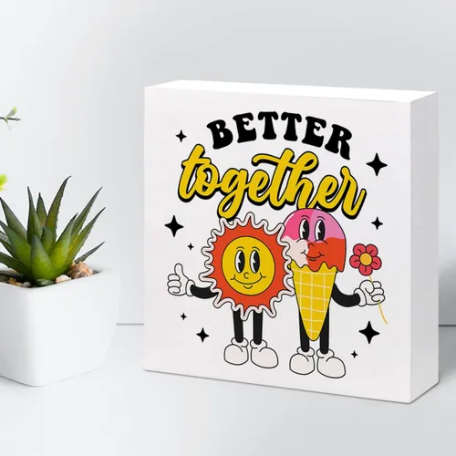 Vista 6 de Better Together - Cartel de madera de verano para el hogar, dormitorio, oficina, granja, estantería, decoración de escritorio de pared
