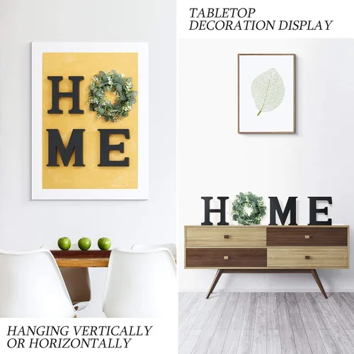 Vista 5 de Letras de madera para el hogar con corona de eucalipto artificial moderno decorativo colgante de casa de campo para sala de estar y cocina