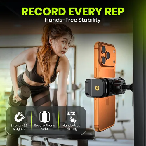 Vista 3 de Soporte magnético para teléfono para gimnasio con imán N52 y clip seguro, fuerte soporte magnético para teléfono para todos los teléfonos, se fija a