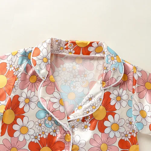 Vista 17 de Conjunto de pijama de manga larga con botones para niña pequeña, conjunto de ropa de dormir