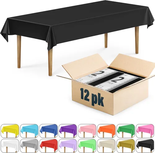Vista 4 de DecorRack Paquete de 12 manteles de plástico negro (rectangulares 54 x 108 pulgadas)