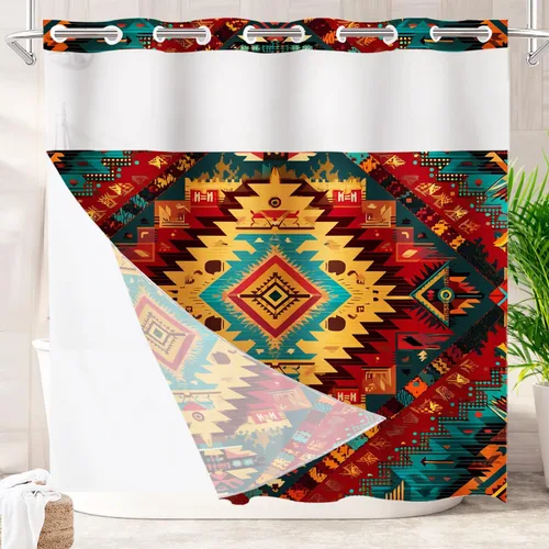 Vista 22 de Batmerry Maritime Nautical Hookless Shower Curtain with Snap in Liner Set, Anchors Ship Wheel Bath Curtain Magnetic Hem Quick-Drying Waterproof