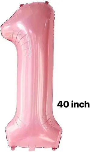 Vista 3 de Juego de corona de globos rosa del número 1 de 40 pulgadas, globos de primer cumpleaños para niñas, decoraciones de fiesta de primer cumpleaños