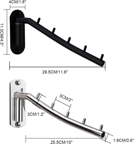 Vista 2 de 2 perchas plegables para colgar en la pared, con brazo oscilante, gancho de acero inoxidable resistente para baño, dormitorio, cuarto de servicio