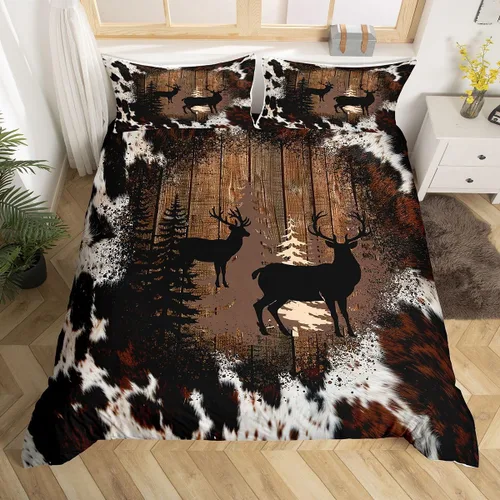 Vista 26 de Funda de edredón de oso de caza, tamaño individual, juego de ropa de cama rústica de animales del bosque para niños y niñas, funda de edredón a Oso
