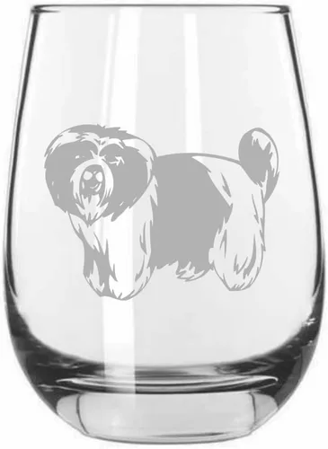 Vista 285 de Shar Pei (chino) - Vaso de vino sin tallo grabado para perro, 15.25 onzas