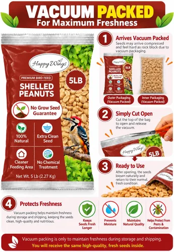 Vista 2 de Happy Wings - Alimento para pájaros de cacahuetes sin cáscara de 5 libras