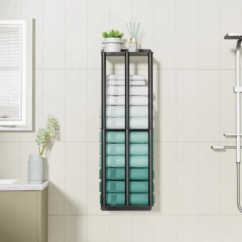 Vista 6 de susswiff Toalleros para baño: toallero montado en la pared de 26 pulgadas, toallero de 2 niveles mejorado con 3 barras verticales y 3 estantes
