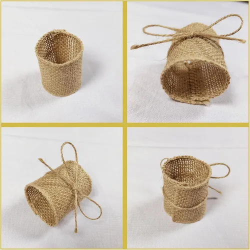 Vista 6 de Juego de 200 servilleteros de arpillera natural con cuerda de yute, servilletas desechables a granel, anillo rústico para mesas, decoraciones
