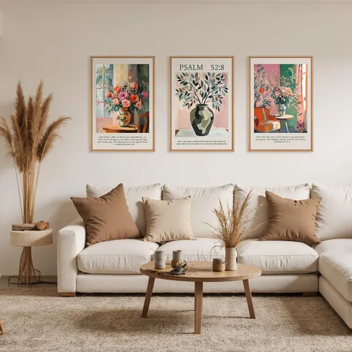 Vista 29 de FWIEXA Juego de Arte de Lienzo Bohemio Enmarcado para Pared, Cuadros Botánicos Verde Salvia Decoración de Pared, Impresiones de Arte de Plantas