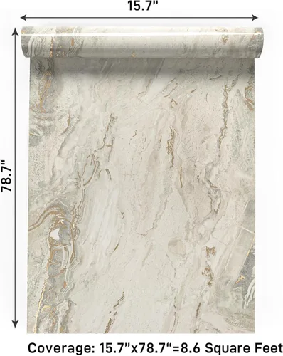 Vista 9 de VaryPaper Papel tapiz de mármol brillante de 15.7''x78.7'', beige-gris-dorado, despegar y pegar, autoadhesivo, grueso, duradero, removible