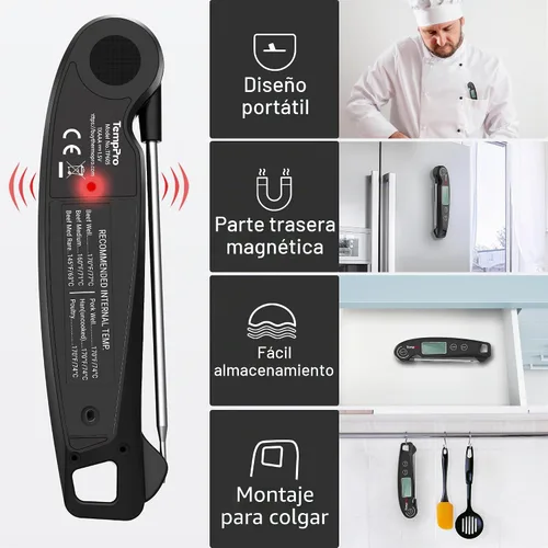 Vista 8 de ThermoPro TP605 Termómetro Digital de Lectura Instantánea para Carne para Cocinar, Termómetro de Alimentos Impermeable con Retroiluminación