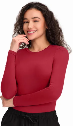 Vista 26 de COZYFIT Camisetas de Scrub de Manga Larga para Mujer - Camiseta Cómoda para Usar Debajo del Uniforme Blanco