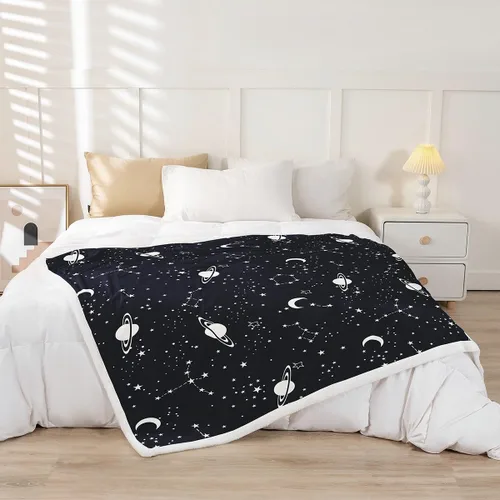 Vista 2 de Manfei Galaxy Kids Throw Blanket Starry Moon Planets Print Fuzzy Blanket for Boys Girls Room Decor, Outer Space Blanket for Bed Couch Sofa, Soft and