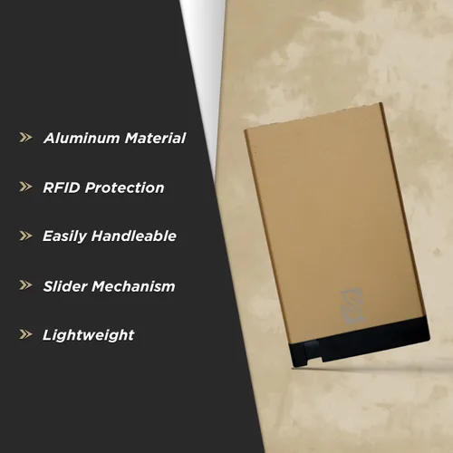 Vista 5 de Cartera minimalista con control deslizante para tarjetas, Oro, Minimalista