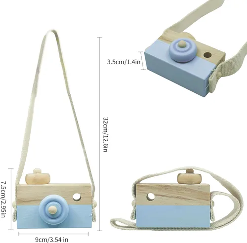 Vista 5 de Juguetes de madera para bebés, mini cámara de juguete, lindo juguete mini para bebés y niños, accesorios para colgar en el cuello con fotografía