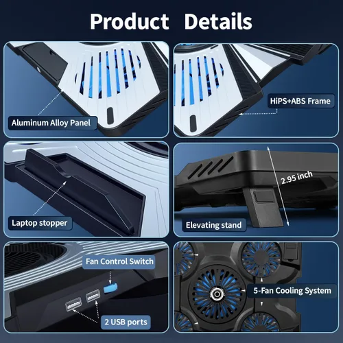 Vista 6 de IMMOENUC Almohadilla de refrigeración para laptop con 5 ventiladores y dispositivo Peltier Soporte de enfriador de panel semiconductor ultra