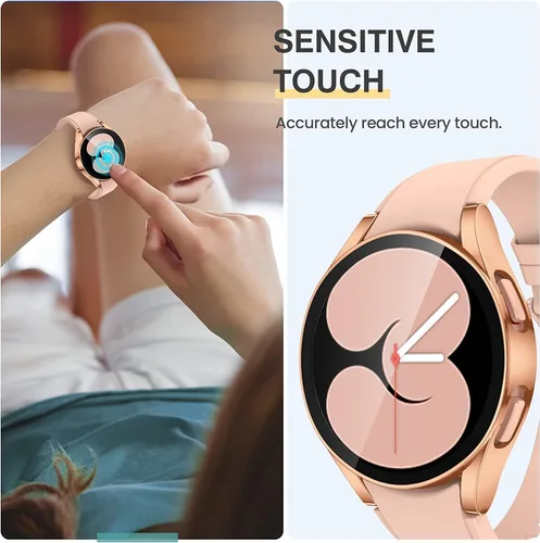 Vista 5 de Tensea Paquete de 2 fundas protectoras de pantalla para Samsung Galaxy Watch FE 2024/5 2022/4 2021 de 1.575 pulgadas, accesorios para la cara, funda