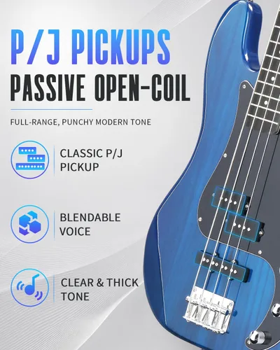 Vista 2 de Ktaxon 4 String Bass Guitar, Full-Size Electric Bass Guitar Kit(Dark Blue)