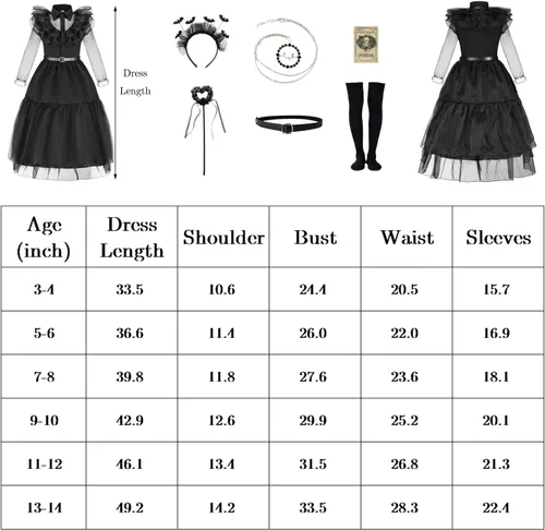 Vista 5 de Disfraz para niñas, disfraz de Halloween iluminado con calcetines, cinturón, collar, banda para el cabello