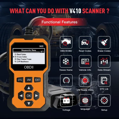 Vista 6 de Escáner OBD2 profesional V410 y herramienta de diagnóstico de coche - Lector de código automático para todos los vehículos, lector de códigos