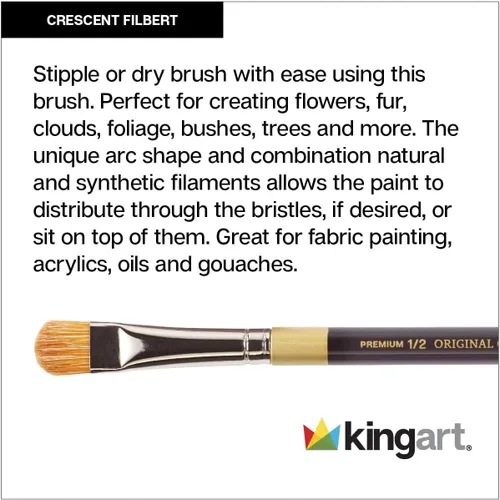 Vista 4 de KINGART Juego de brochas para artistas de la serie original Gold 9247 Crescent Filbert, pelo sintético de cerdas y Taklon para pintura acrílica y al
