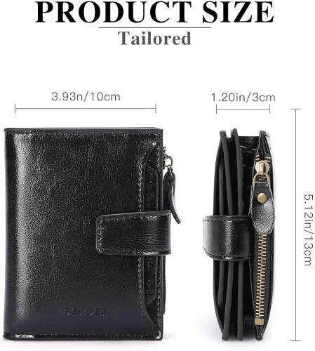Vista 3 de FALAN MULE - Cartera de cuero auténtico para mujer, pequeña plegable , compacta, con interferencia de radiofrecuencia (RFID)