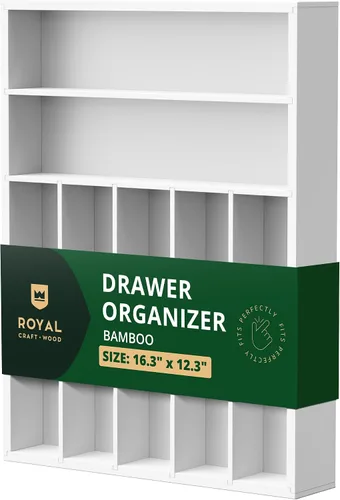 Vista 15 de ROYAL CRAFT WOOD Organizador de cajones de cocina de bambú de lujo, organizador de cubiertos, soporte para utensilios y bandeja de cubiertos