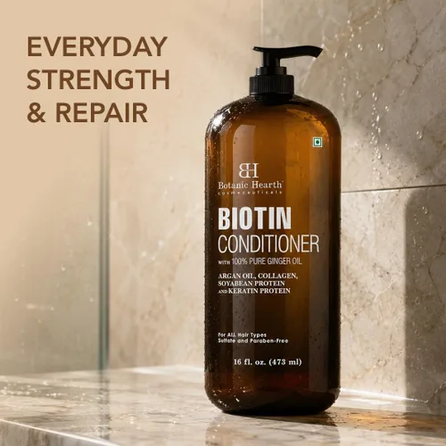 Vista 4 de Botanic Hearth Acondicionador de biotina con aceite de jengibre y queratina, para el crecimiento del cabello, con extracto de cúrcuma, aceite