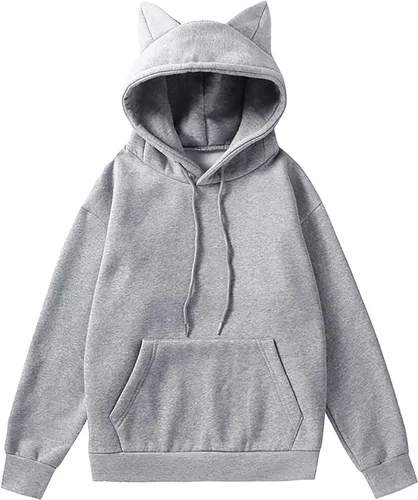 Vista 4 de Aniywn Sudadera con capucha para mujer, con estampado de orejas de gato, linda blusa para otoño, manga larga, con bolsillo, sudadera con capucha