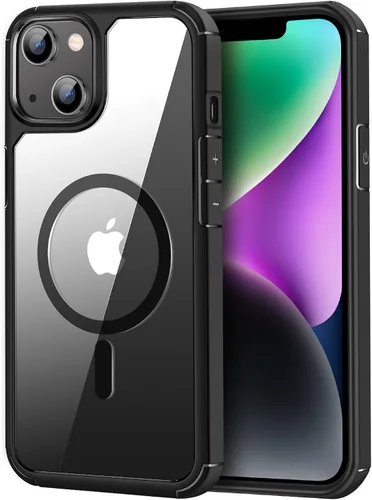 Vista 14 de TENDLIN Funda magnética compatible con iPhone 14 Pro [compatible con MagSafe] funda protectora suave transparente de parte trasera dura (morado)