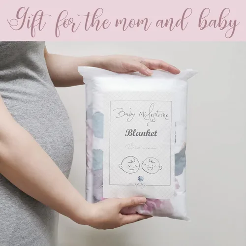 Vista 3 de Manta mensual de hitos para bebé niña, manta de edad recién nacida, accesorio para fotos con tabla de crecimiento, rosa floral rosa, corona