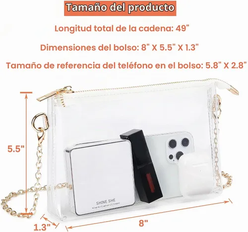 Vista 3 de Bolsa transparente aprobada para estadios: ideal para controles de seguridad rápidos, bolso pequeño transparente para mujer C01-oro 1