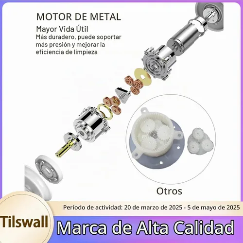 Vista 5 de Tilswall Limpiador eléctrico inalámbrico giratorio – Cepillo de limpieza impermeable IPX7 con 180 minutos de funcionamiento y mango extensible de 43