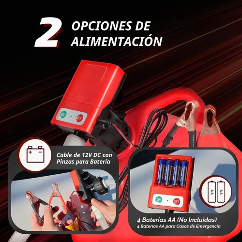 Vista 5 de Bomba de transferencia de combustible con parada automática, funciona con pilas AA, bomba eléctrica portátil de tanque de lata de gas con adaptador