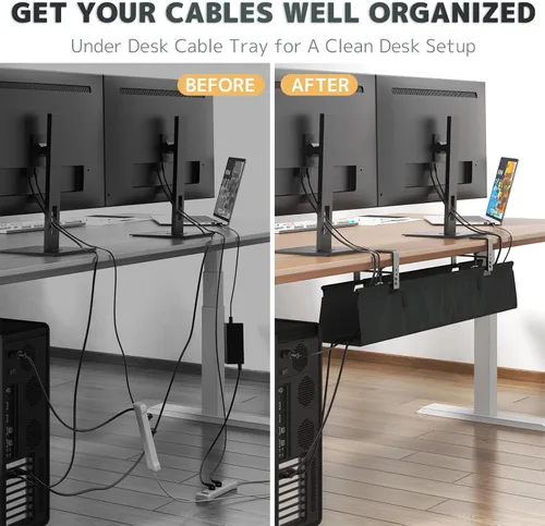 Vista 3 de Bandeja de organización de cables para debajo del escritorio sin taladrar – 36 pulgadas de abrazadera / tornillo de gestión de cables de escritorio