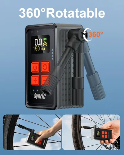 Vista 5 de Mini bomba de neumáticos para bicicleta, bomba de bicicleta de inflado rápido de 150 PSI con manómetro, parada automática, bomba de aire eléctrica