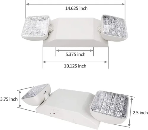 Vista 4 de Accesorios de iluminación de emergencia LED con 2 cabezales, luz de emergencia comercial con batería de respaldo, calificación UL 924 y CEC, voltaje