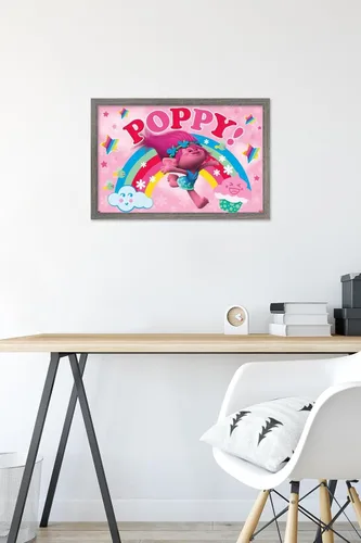 Vista 6 de Trends International Trolls - Póster de pared de amapola, 22.4 pulgadas de largo x 14.7 pulgadas, versión enmarcada en madera de granero Versión
