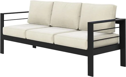 Vista 28 de Solaste Sofá de aluminio para patio con mesa auxiliar, juego de 3 muebles de patio con cojines, sofá de exterior para todo tipo de clima
