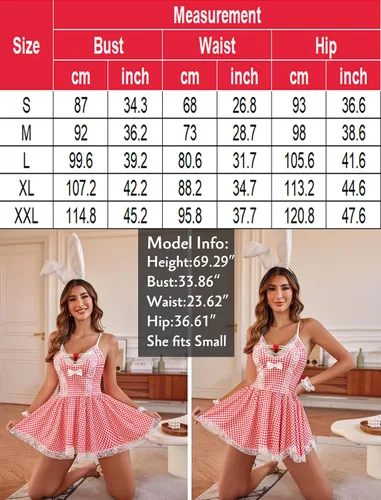 Vista 5 de Avidlove Conjunto de lencería de malla para cosplay, babydoll de encaje, juego de rol, 4 piezas, ropa de dormir con correa