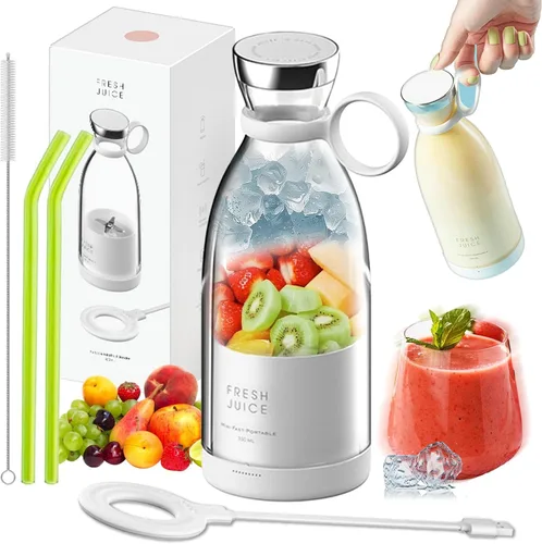 Vista 10 de Batidora ultra portátil, licuadora portátil 2 en 1 para batidos y jugo fresco, con taza de viaje de 14.2 onzas, tapa y 4 cuchillas, autolimpiante