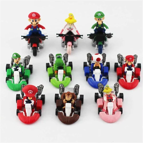 Vista 2 de HUAWELL Supe Mari Bs Kart - Coches de tracción para motocicleta, Luigi Yoshi Toad Princess Peach Donkey Kong de 2.5 pulgadas para niños + regalo